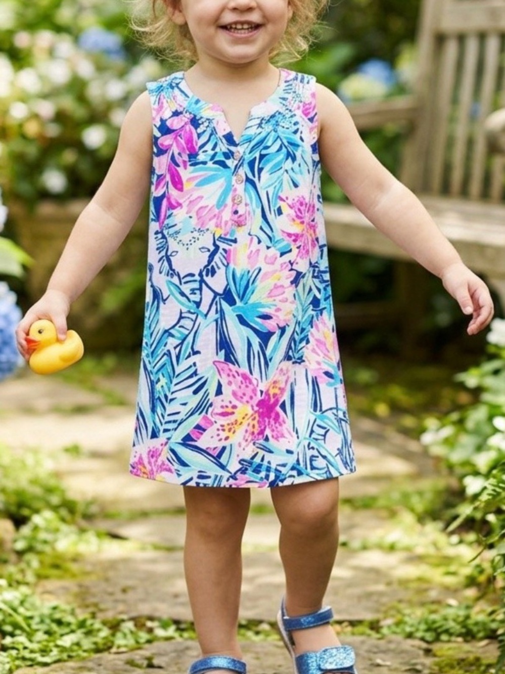 Lilly Pulitzer Girls Floral Dress in Pink, Blue, Green